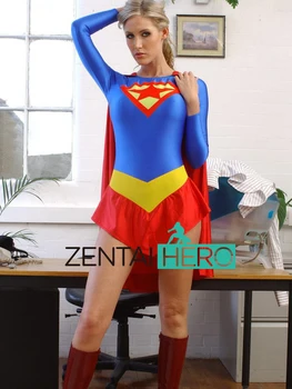 Uute tulijate Naiste Spandex Bodysuits Seksikas Sinine Supergirl Lady Super Kangelane Zentai Catsuit Lycra Filmi Kostüüm Leotard Koos Cabo