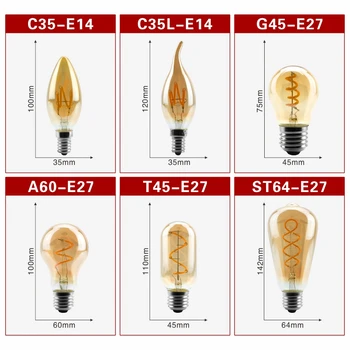 6tk/palju E14 E27 Retro LED Spiraal Filament Lamp 4W 220V C35 G45 A60 T45 ST64 T185 T225 G80 G95 G125 Vintage Edison Lamp