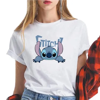 Disney Stitch Armastan Sind Ohana Naiste Tee Särk Suur Nägu Disain Igapäevases Tegevuses Õnnelik, T-särgid Mood Naiste Liiga Top