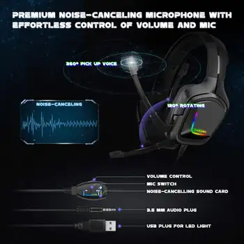 ONIKUMA K20 PS4 Gaming Kõrvaklapid Koos Mikrofoniga LED Valgus Üle Kõrva Juhtmega Peakomplekt PC Mäng,online-klassi kõrvaklapid