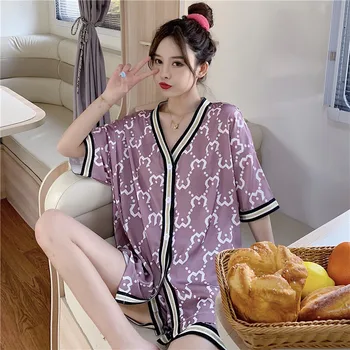 CAIYIER Uus Naiste Silk Satin Pidžaama Komplekt Kirja Prindi Sleepwear Suvel Lühikesed Varrukad lühikesed Püksid Lahe Nightwear Seksikas korea Siserõivad