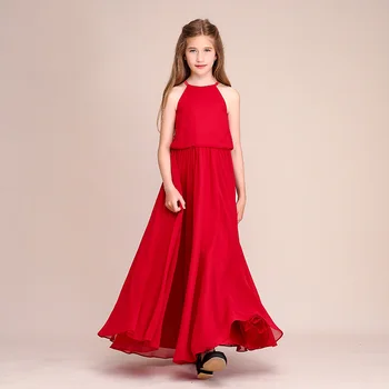 Päitsed Varrukateta Sifonki Pikk Lapsed Õhtukleidid 2019 Punane Tüdrukute Kleidid Pulmapidu Flower Girl Kleidid
