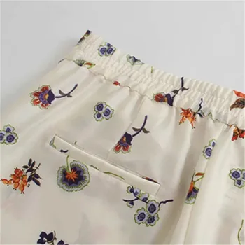 TRAF Za Naiste Püksid Vintage Valge Print Püksid Naistele Suvel 2021 Kõrge Vöökoht Lahti Püksid Naine Vabaaja Elastne Vöökoht Pant