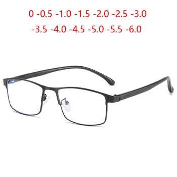 Täis Raam Sinine Valgus Blokeerimine Square Retsepti Etendus Naised Mehed Metalli Miinus Objektiivi okulary korekcyjne 0 -0.5 -1.0, Et -6.0