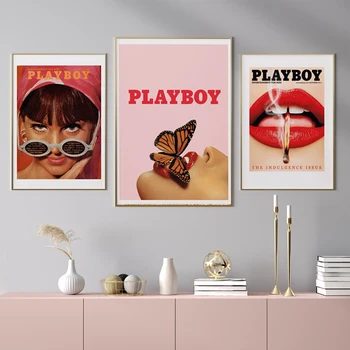 Playboy Retro isekleepuvad Maali Jänku Klaasid, Kunst, Plakat, Huuled Liblikas Retro Seina Maali Kodu Kaunistamiseks