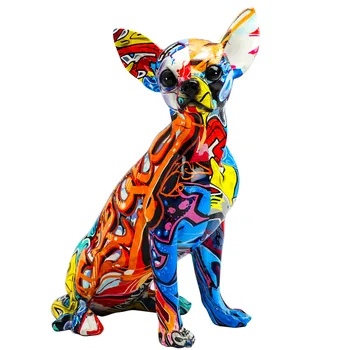Kujukeste pronksist skulptuur Maja, elutuba home decor dekoratiivsed Põhjamaade kaasaegse graffiti stiilis maalitud koer Chihuahua buldog