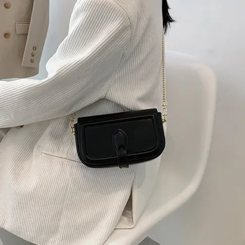 Väike Kott Naistele 2021 Uus Disainer Mood Lihtne Puhta Värvi Ketid Daamid Õlakott Igapäevaseks Tüdruk Crossbody Kott Valge Must