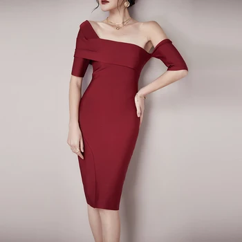 2021 Vintage Sidemega Maha Õla Kleit Suve Poole Naiste Kleit Mood Seksikas Bodycon Lady Seksikas Õhtu Pool Pliiats Riided