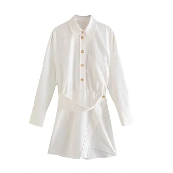 Za Girl Dress 2021 Valge Mini Kleit Särk Naiste Kevad Nuppu, Stiilne Naine, Kleidid, Pikad Varrukad Elegantne Asümmeetrilise Vöö Haldjas Kleidid