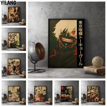 Jaapani Populaarne Anime Tokyo Ghoul Vana Plakat Seina Art Teenetemärgi Prindib Retro Stiilis Kodu Toas Siseviimistlus Pildid