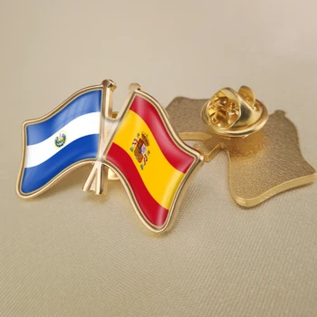 Hispaania ja El Salvador Ületanud Topelt Sõprus Lipud Rinnamikrofon Nööpnõelad Sõle Märgid