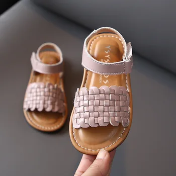 14-19cm Brändi Ehtne Nahk Printsess Tüdrukute Sandaalid,Kudumise Suvel Laste kingad Tüdrukutele,Valge Roosa Lapsed Naiste Sandaalid