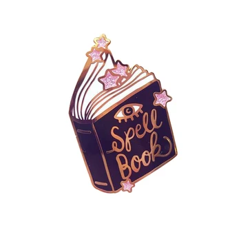 Õigekirja raamat pin-roosa glitter tähed sõle maagiline nõidus pääsme bookworm kingitus nõid varjatud ehted