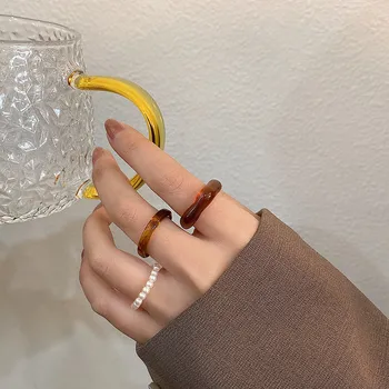 AOMU 3tk/SET Vintage Magus Ebaregulaarne Geomeetriline Disain Akrüül Hirss Rant Pearl Ring Ring Rõngad, Naised, Tüdrukud Lihtne Ehted