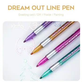 8pcs Topelt Rida Outline Pen Glitter-Värvi Fluorestsents Sm Metalli Värvi Pliiats DIY Käsikiri Pliiatsi Joonistus Jõulud Doodling