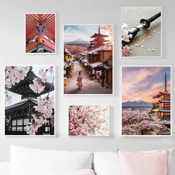 WTQ Nagoya Samurai Sakura Fuji Mägi Jaapan Seina Art Lõuend Maali Nordic Plakatid Prindib Pilte, Kodu Kaunistamine