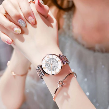 Relogio Feminino 2021 Mode Frauen Edelstahl Armband Uhren Luxus Damen Kleid Diamant Quarzuhr Zegarek Damski