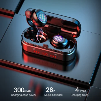 V7 Bluetooth Kõrvaklapid 5.0 Touch Wireless Gaming Sport Earbuds Iphone Android Music Headset 300mAh LED-Ekraan Laadimine box