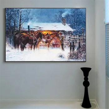 Lääne Kauboi Hobune Talvel Home Decor HD Lõuend Printimine Seina Art Plakat