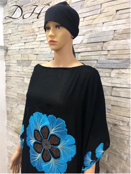 Uus Kauhtana Islami Kleit Abaya Mõõdus Puuvill Sifonki Aafrika Naiste Lahtised Suurus Sinine Lill Casual Kleit Dashiki robeHD008