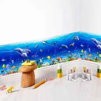 Seina Kleebis Imeline Sea World Sinine Loominguline Cartoon Ookeani Veekindel Sügav Vesi Tapeet Baby Kids Room Home Decor Uus