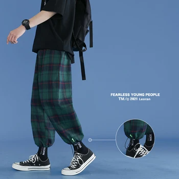 Trendikas Ruuduline Streetwear Püksid Meeste 2021 Uus Mugav Pant Suvel Lahti Mugav Vabaaja Kõik-mängu korea Joggers Püksid