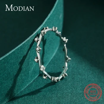 Modian 925 Sterling Hõbe Võlu Line Selge CZ sõrmustes Elegantne Pulm Trendikas Virnastatav Ringi Naistele Brand Ehted Anel
