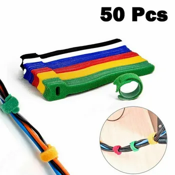 Releasable Kaablite 50tk Värviline Plastmass Korduvkasutatavad Nailonist kaablisidemed Aasa Pakkige Zip-Bundle Sidemed T-tüüpi Velcro Cable Tie Wire
