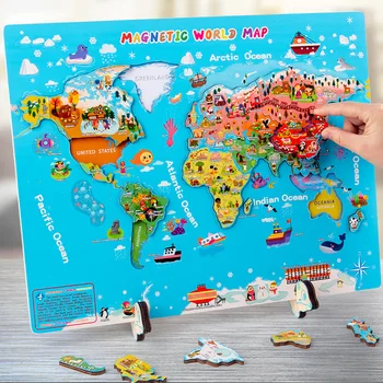 Laste Haridus alushariduse Mänguasjad Maailma Kaart Puidust Puzzle õppevahendid Lasteaia Täielikult inglise Mänguasjad, Pusled