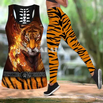 King Tiger Nahk/Lõvi Loomade Kaks Tööd Jooga Set Naiste 3D Print Õõnes Välja Tank Top Kõrge Vöökoht Legging Suvel Casual Spordi-1