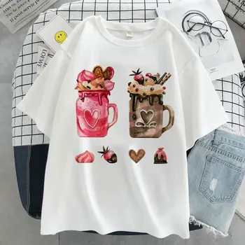 Tee Tassi Graafiline Print Blusas T-särk Naiste Harajuku Esteetiline Valge Top, Vabaaja Tshirt 2021 Uus Suvine Mood Y2k Naiste T-Särk