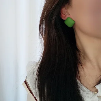 2020 Street Style Roheline Kollane Ruut, Ring, Kolmnurk Kõrvarõngad Naistele Minimalistlik Korea Fashion Geomeetriline Emailiga Kõrvarõngas