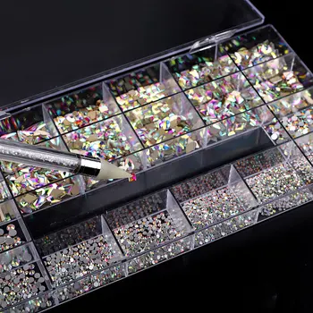 2800PC/Kast Crystal Küünte Rhinestone Set Sädelev Teemant Kive Komplekt Luksus FlatBack Nail Art 1 Pliiatsi Jaoks Kaunistused