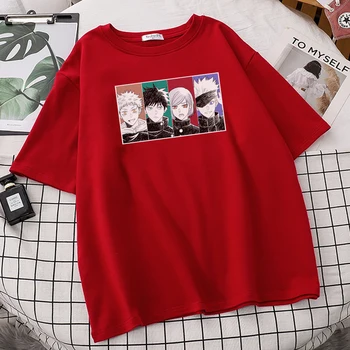 Jujutsu Kaisen Rühma Trükkimine Tshirt Naiste Vabaaja Anime Streetwear Vabaaja Pehmed Riided Loovust Ülepaisutatud T-Särgid Naine