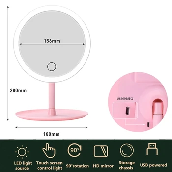 Led Light Meik Peegel-tualettlaud Peegliga Nägu Peegel Reguleeritav Touch Dimmer USB Led Edevus Taustavalgustusega Peegel Kosmeetiline Peegel