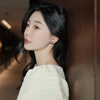 Mood Vaik Metallik Lilla Südamega Kõrvarõngad Naistele Tüdrukud Korea Stiilis Retro Lihtne Ehete Hulgimüük