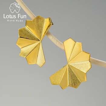 Lotus Lõbus 18K Kuld Oriental Element Suur Kokkuklapitavad Fänn Disain Kõrvarõngad Naistele Kingitus 925 Sterling Hõbe Ehted 2021