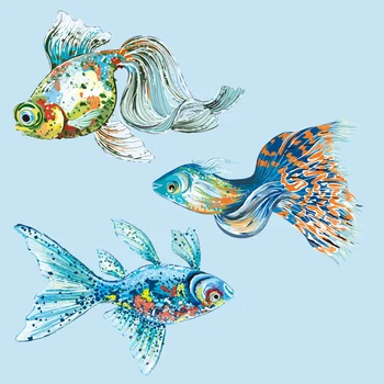 Ilus ookeani kala muster kasutatakse dekoratiivsetel soojusülekande rauast lühikeste varrukatega moodne naiste suvel
