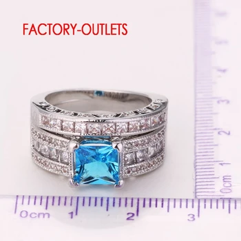 Elegantne Sinine CZ Crystal Sõrme Sõrmus Komplekt 925 ColorWedding Engagement Rõngad Komplekt Naistele Brändi Pruudi Ehted