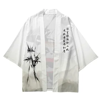 Samurai Panda Print Kimono Jakk Meeste Jaapani Traditsiooniline Vabaaja Lahti Õhuke Komplekt Mantel ja Püksid-Aasia Riided Harajuku