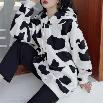 Pusad Naistele Lehm Printida Moe Vaba Aja Veetmise Elegantne, Trendikas Korea Stiilis Kõrge Kvaliteet, Mugav Kapuutsiga Casual Pulloverid Lihtne