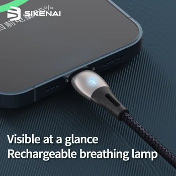 Sikenai 5A Smart-andmekaabel USB-Nailonist Punutud Kiire Laadimine Kaabel LED Valgus iPhone 12 11 X 8 Xr MAX Pro