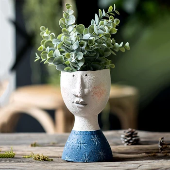 Kunsti Portree Lillepotis Vaik Succulents Taime Pott Inimese Nägu Desktop Vaas Rõdu Kaunistused Koju Aiakaubad
