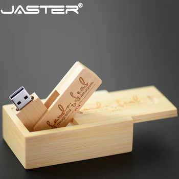 JASTER Kohandatud logo Puidust USB + karp USB flash drive 4GB 8GB 16GB pen drive mälukaart 32GB 64GB USB-DIY LOGO Hulgimüük