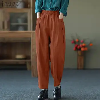 ZANZEA Naiste Vintage Haaremi Püksid 2021 Kevadel Vabaaja Püksid Tahke Naeris Elastne Vöökoht Puuvill Palazzo Pikk Pantalon