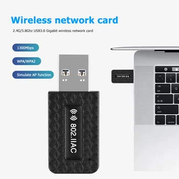 1300Mbps USB võrgukaarti USB 3.0 Wifi Adapter Wireless WiFi Dongle 2.4 GHz+5.8 GHz Dual Band WiFi Vastuvõtja ARVUTI Desktop Sülearvuti