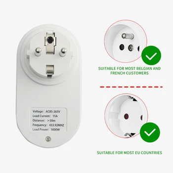 15A Smart Home Plug Traadita Pesa Kaugjuhtimispuldi EL FR 433MHz Seina Electric Outlet Tarvikud Programmeerija Lüliti LED AC 220V