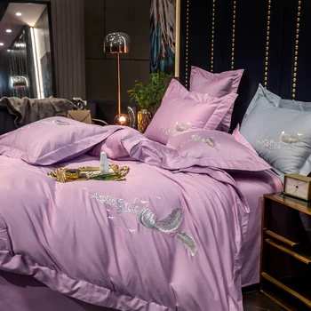 2021 Nelja-osaline voodipesu lihtne puuvillane topelt leibkonna voodi lehel tekk, kate tikitud) sidusega mugava allapanuga roosa värv