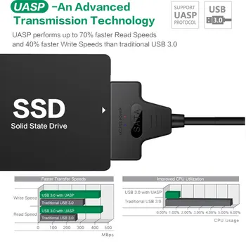 Adpter SATA III, USB 3.0 Kaabli Väline kõvaketas, USB-Serial ATA 22pin Converter Kõvaketta 6 Gbps 2,5