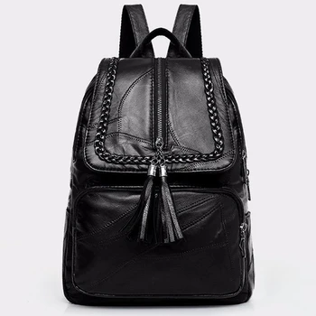 2020 Naiste naturaalsest nahast seljakott Kooli kotti klassikaline must veekindel reisi multi-function õlakott